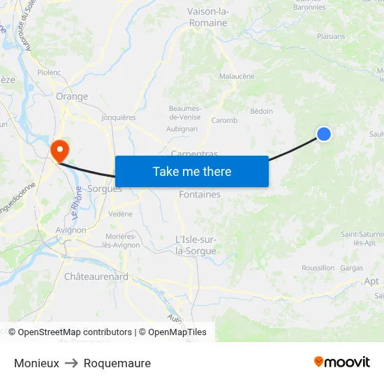 Monieux to Roquemaure map