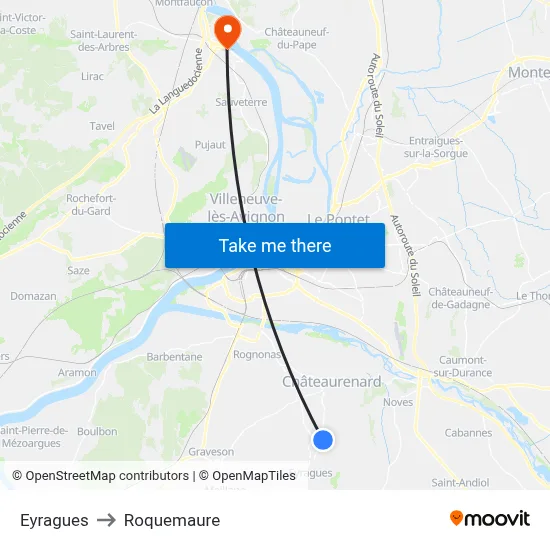 Eyragues to Roquemaure map