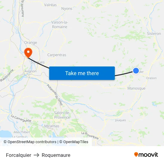 Forcalquier to Roquemaure map