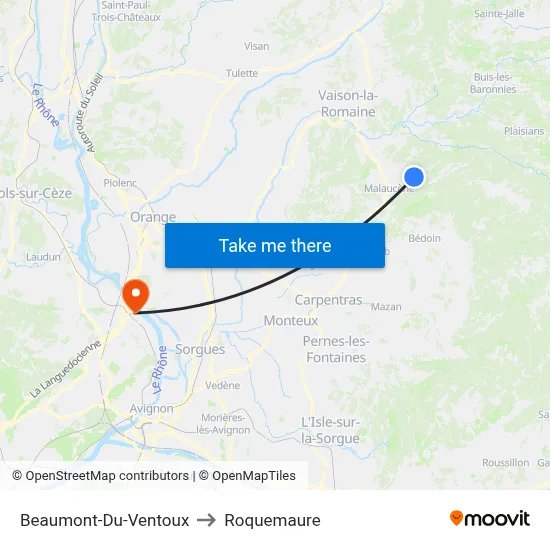 Beaumont-Du-Ventoux to Roquemaure map
