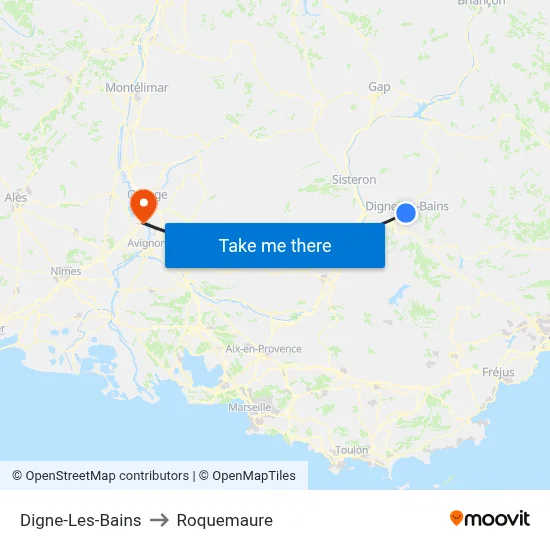 Digne-Les-Bains to Roquemaure map