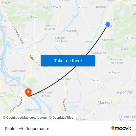 Sablet to Roquemaure map