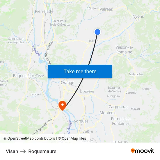 Visan to Roquemaure map
