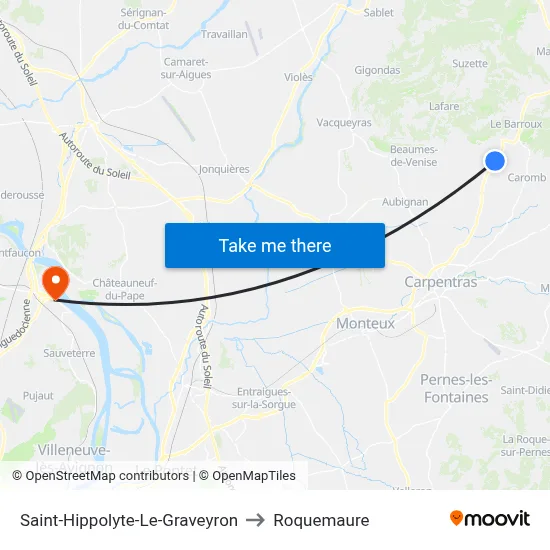 Saint-Hippolyte-Le-Graveyron to Roquemaure map