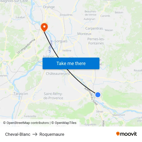 Cheval-Blanc to Roquemaure map