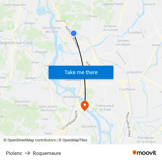 Piolenc to Roquemaure map