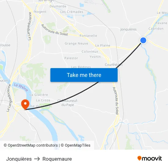 Jonquières to Roquemaure map