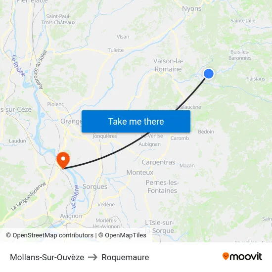 Mollans-Sur-Ouvèze to Roquemaure map