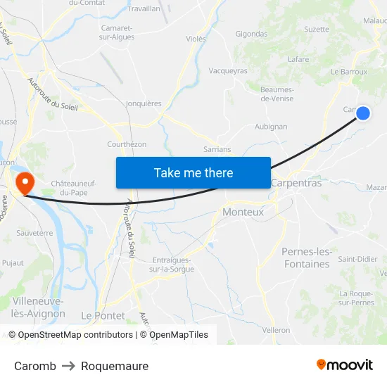Caromb to Roquemaure map