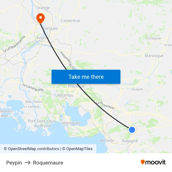Peypin to Roquemaure map