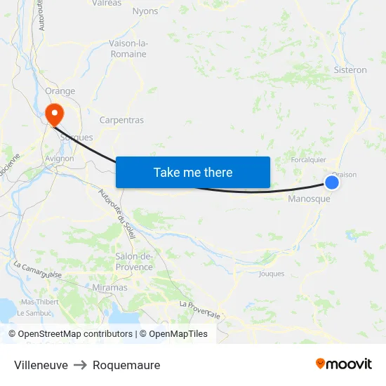 Villeneuve to Roquemaure map