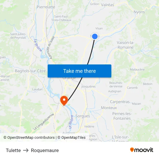 Tulette to Roquemaure map