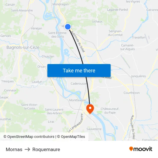 Mornas to Roquemaure map