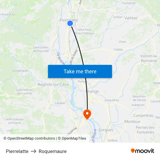 Pierrelatte to Roquemaure map