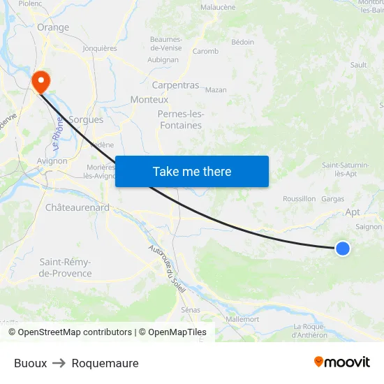 Buoux to Roquemaure map