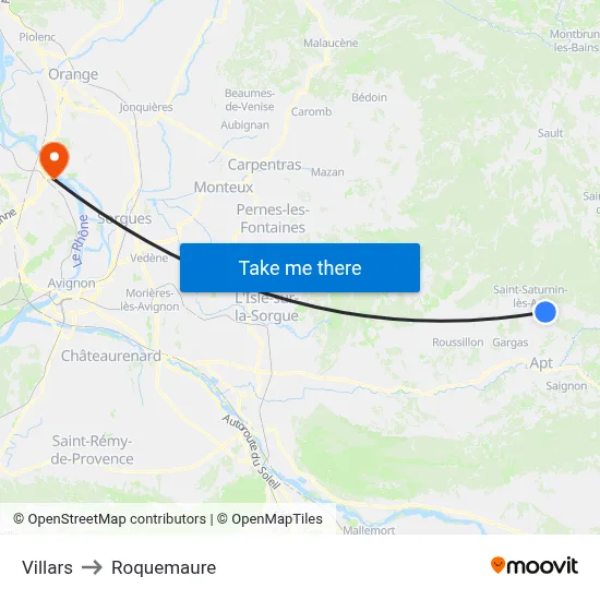 Villars to Roquemaure map