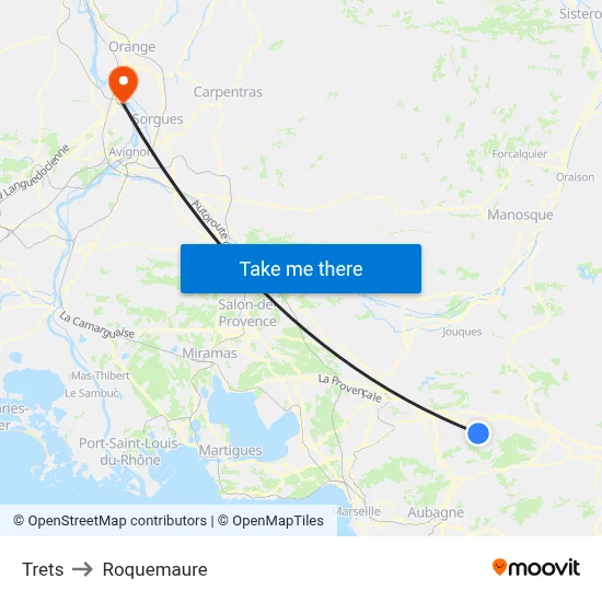 Trets to Roquemaure map
