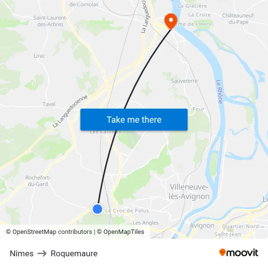 Nîmes to Roquemaure map