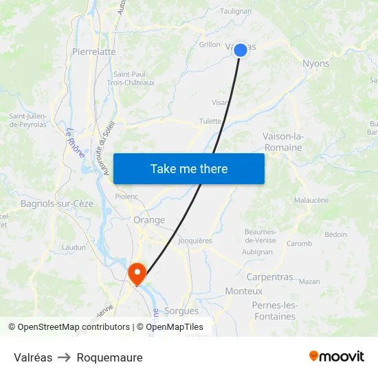 Valréas to Roquemaure map