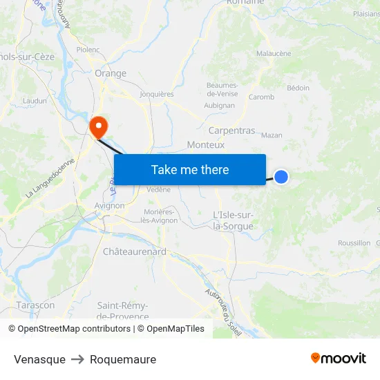 Venasque to Roquemaure map