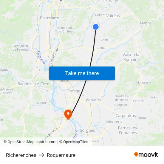 Richerenches to Roquemaure map