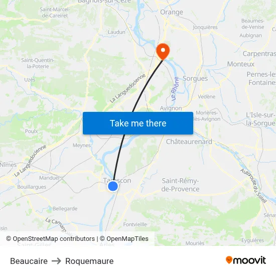 Beaucaire to Roquemaure map