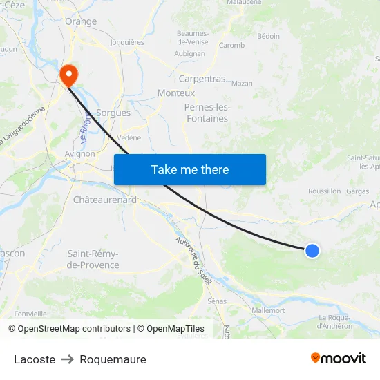Lacoste to Roquemaure map