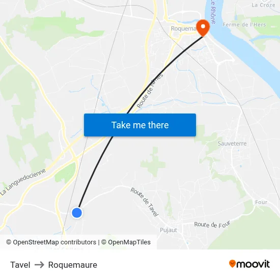 Tavel to Roquemaure map