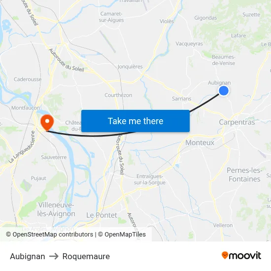 Aubignan to Roquemaure map