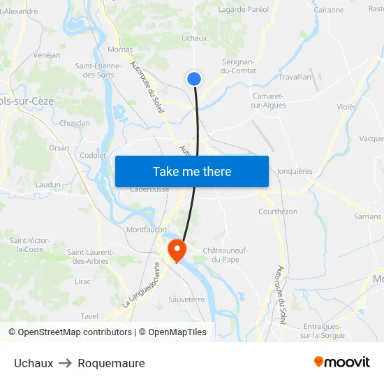 Uchaux to Roquemaure map