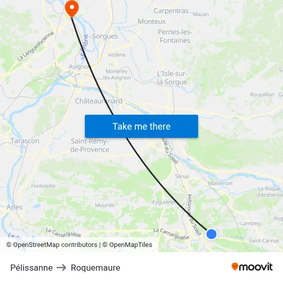 Pélissanne to Roquemaure map