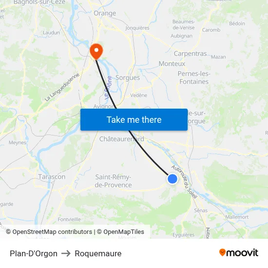 Plan-D'Orgon to Roquemaure map