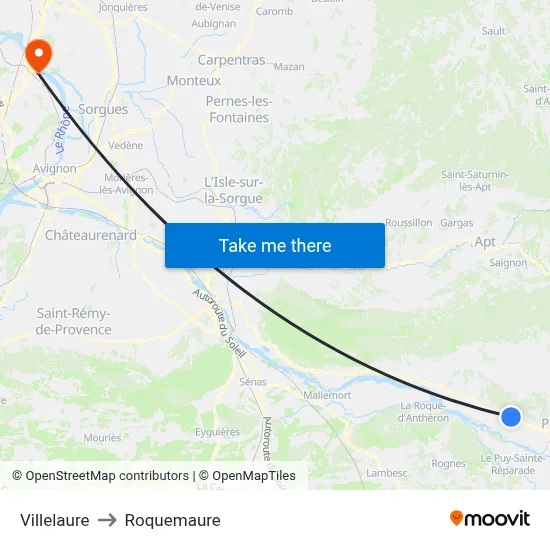 Villelaure to Roquemaure map