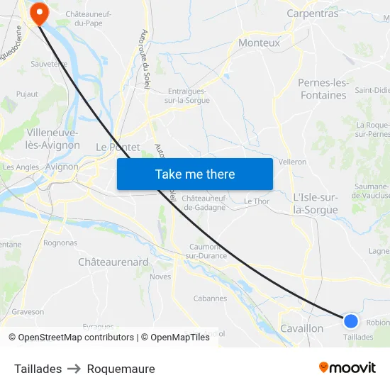 Taillades to Roquemaure map