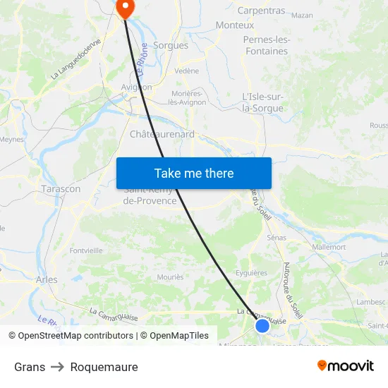Grans to Roquemaure map