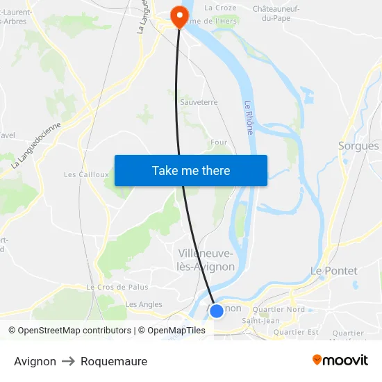 Avignon to Roquemaure map