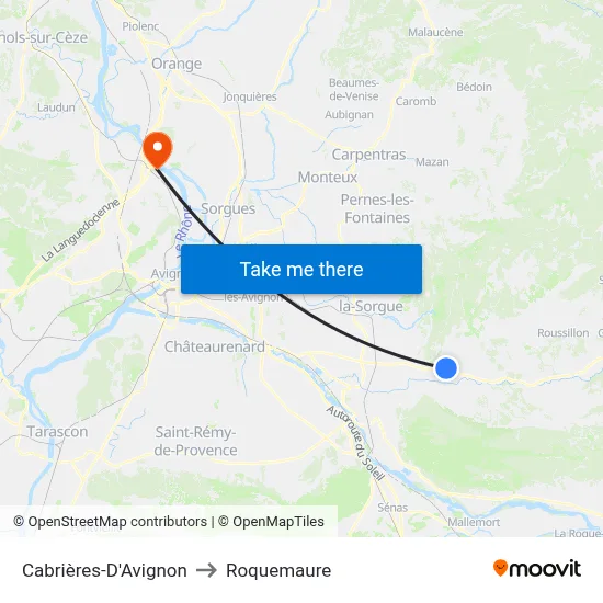 Cabrières-D'Avignon to Roquemaure map