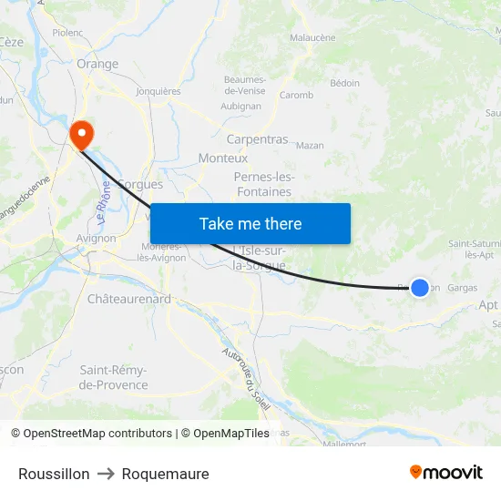 Roussillon to Roquemaure map