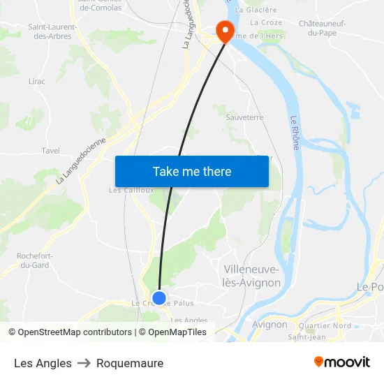 Les Angles to Roquemaure map