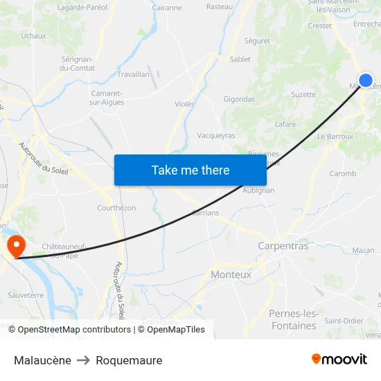Malaucène to Roquemaure map