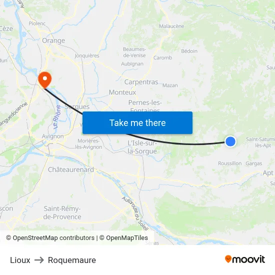 Lioux to Roquemaure map
