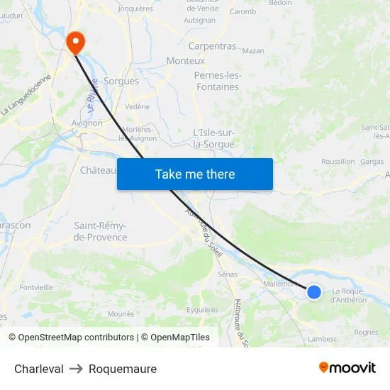 Charleval to Roquemaure map