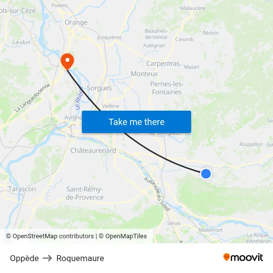 Oppède to Roquemaure map