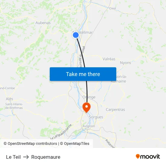 Le Teil to Roquemaure map
