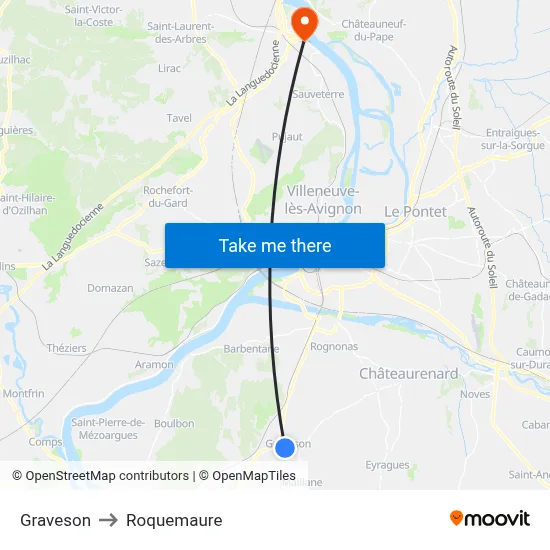 Graveson to Roquemaure map