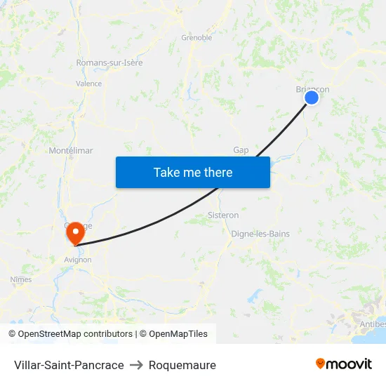 Villar-Saint-Pancrace to Roquemaure map