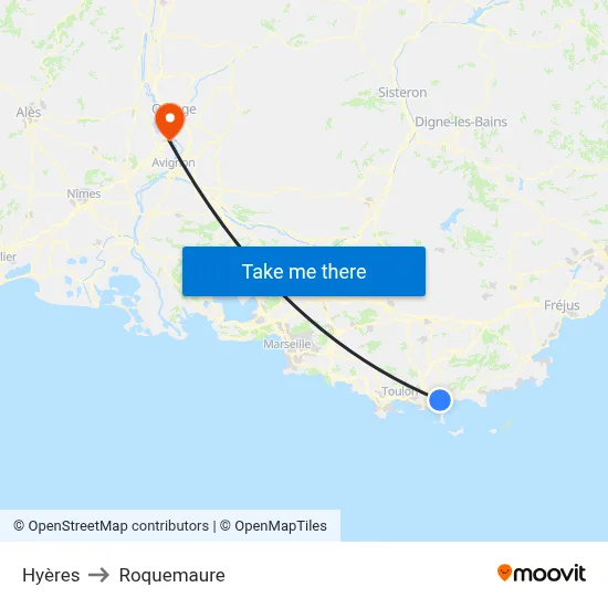 Hyères to Roquemaure map