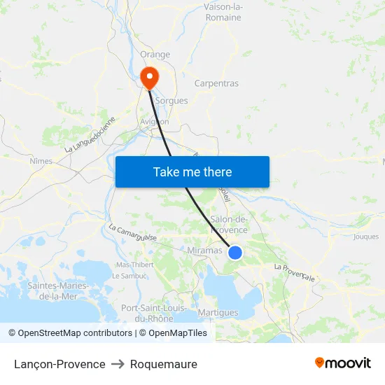 Lançon-Provence to Roquemaure map