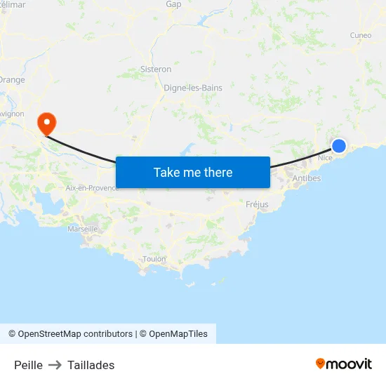 Peille to Taillades map