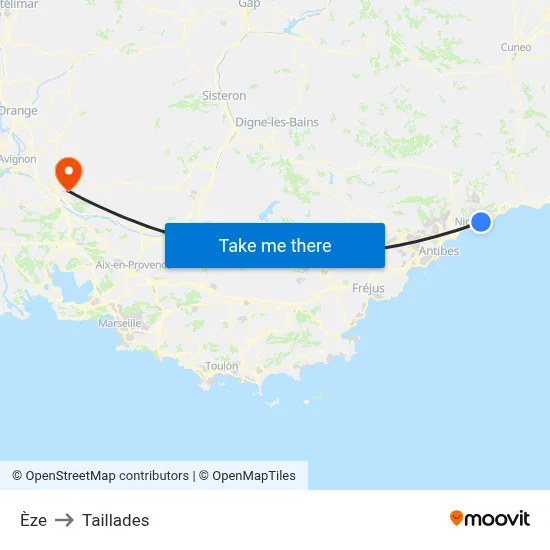 Èze to Taillades map